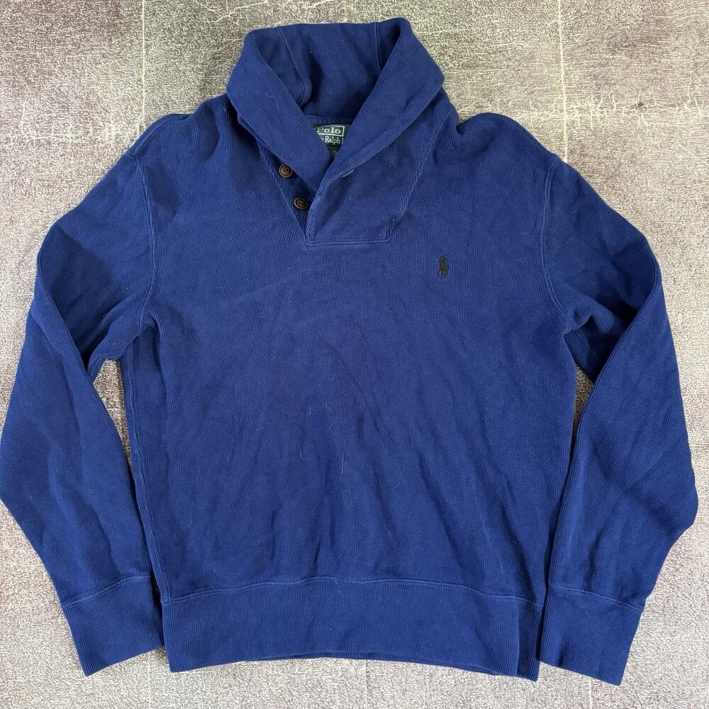 Men's Vintage 90's Polo Ralph Lauren Blue Cowl Neck Pullover Sweatshirt Sz Small
